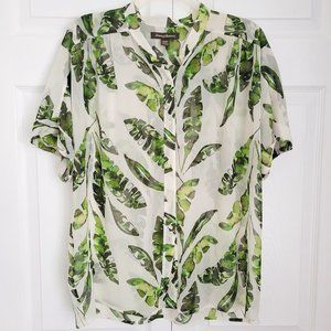 TOMMY BAHAMA OVERSIZED BUTTON DOWN BLOUSE WITH BAND COLLAR, SZ M